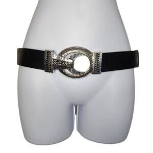 Chico's Women Accessories, Black Leather Hobnail Buckle Adjustable Belt, Sz ML